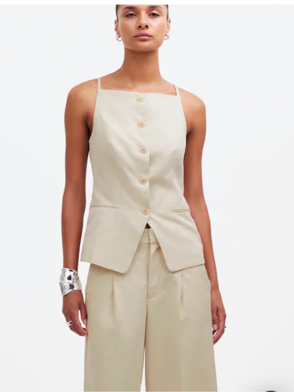 Madewell Square-Neck Vest Top Drapey Twill Muted Stone Cream Size 4 SOLD OUT